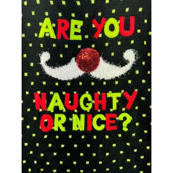 Ugly Christmas Sweater "Are You Naughty Or Nice?"  Sweater Medium Black & Green - Picture 4 of 8